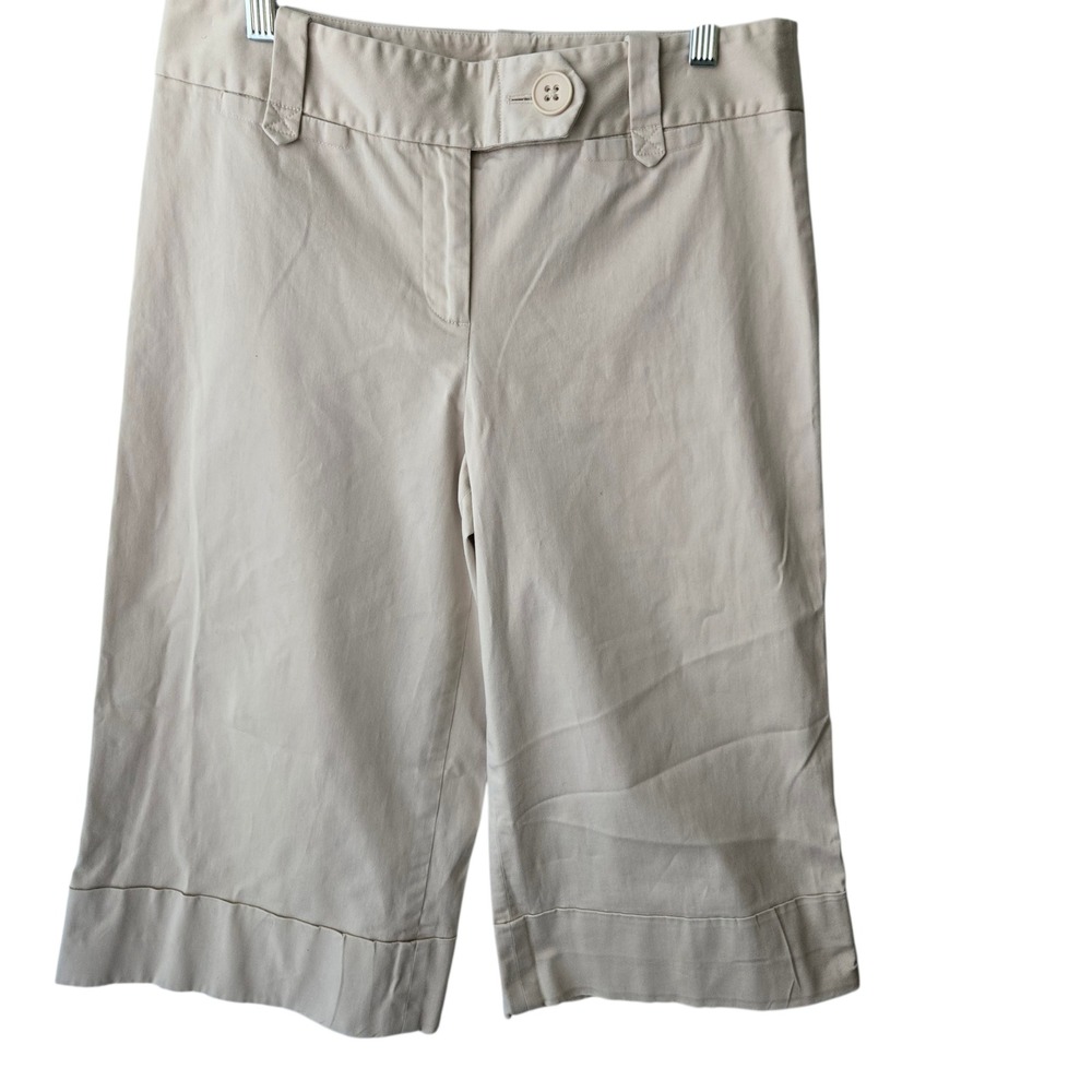 Ann Taylor LOFT Khaki Bermuda Shorts Cuffed Tan Stretch Cotton Size 8